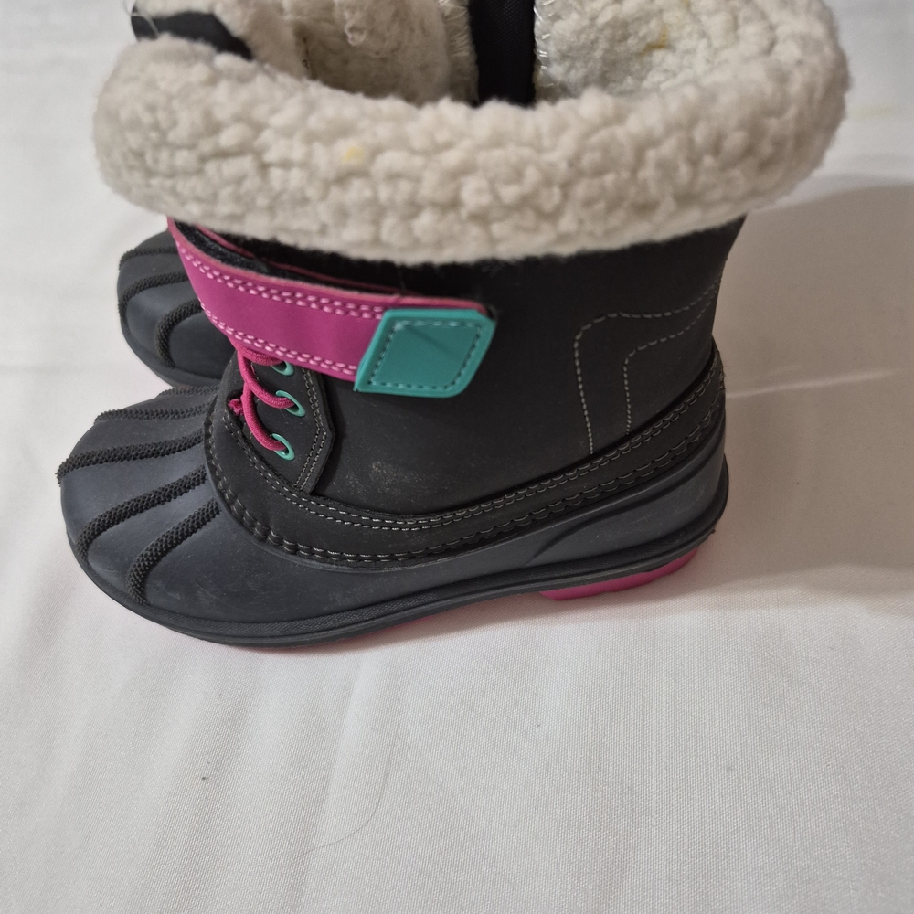Cat & Jack Black Winter Snow Boots with Pink and Teal Accents Size 12